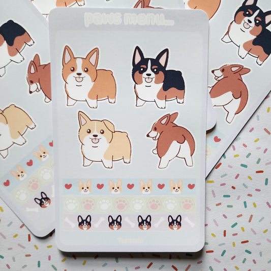 "Paws Menu" Corgi Sticker Sheet